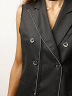 Giacca smanicata doppiopetto con zip decorative