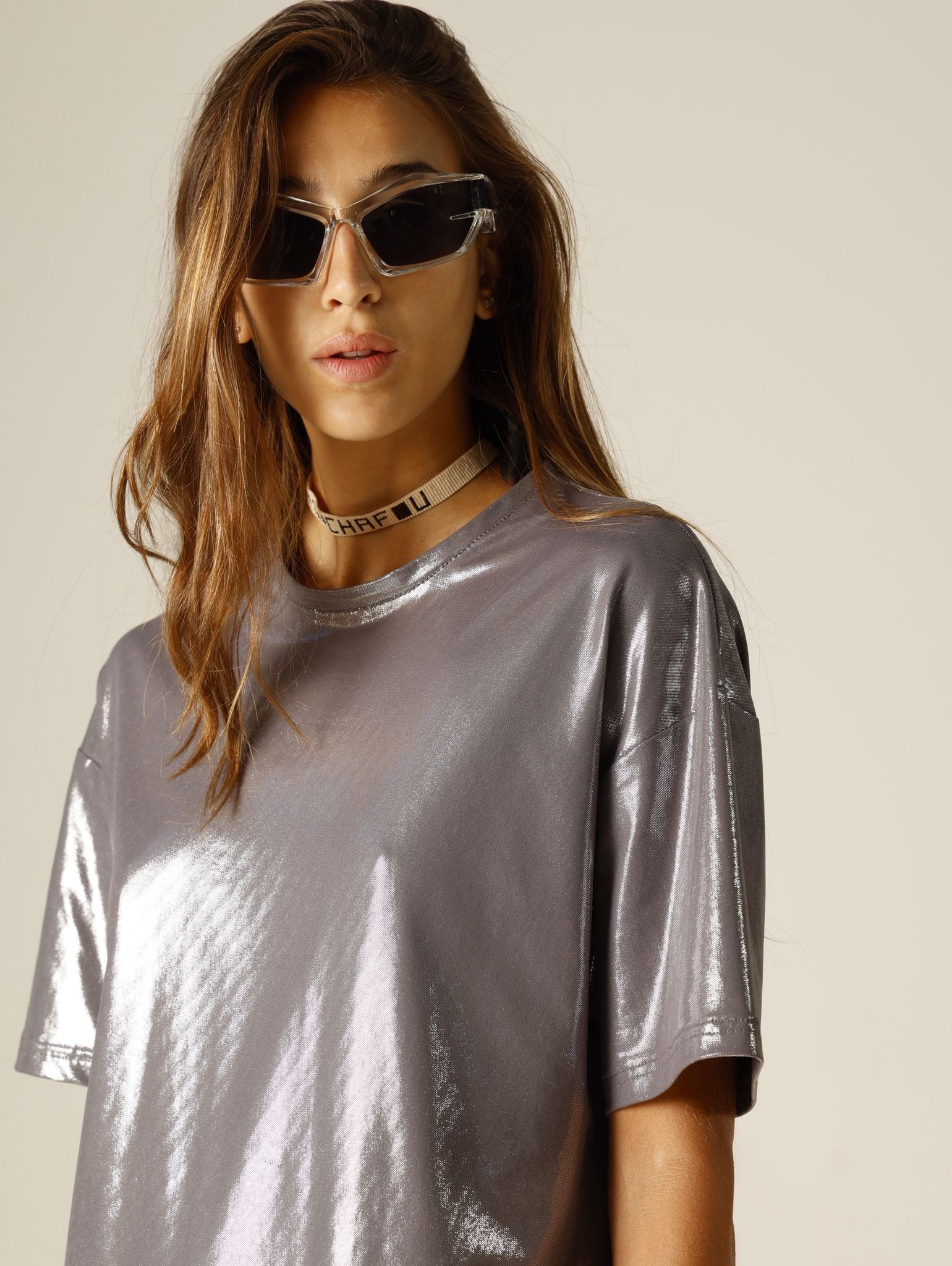 T-shirt lunga argentata