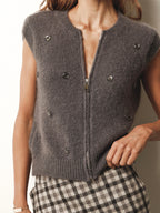 Maglione smanicato con strass